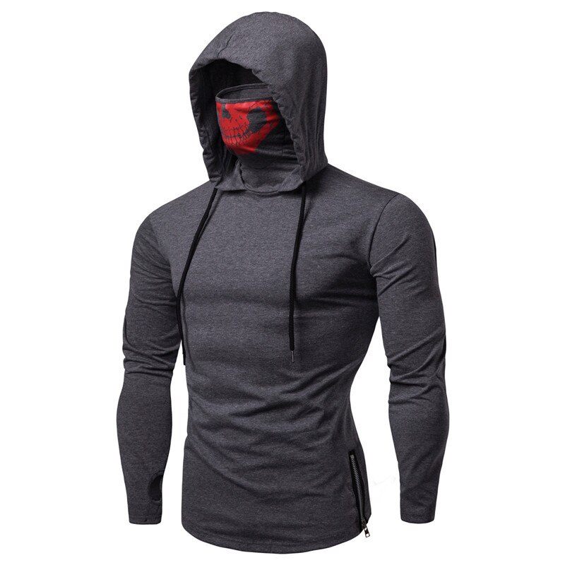 Herre gym tynd hættetrøje langærmede hættetrøjer med maske sweatshirt afslappet t-shirt sweatshirt: L / Grå