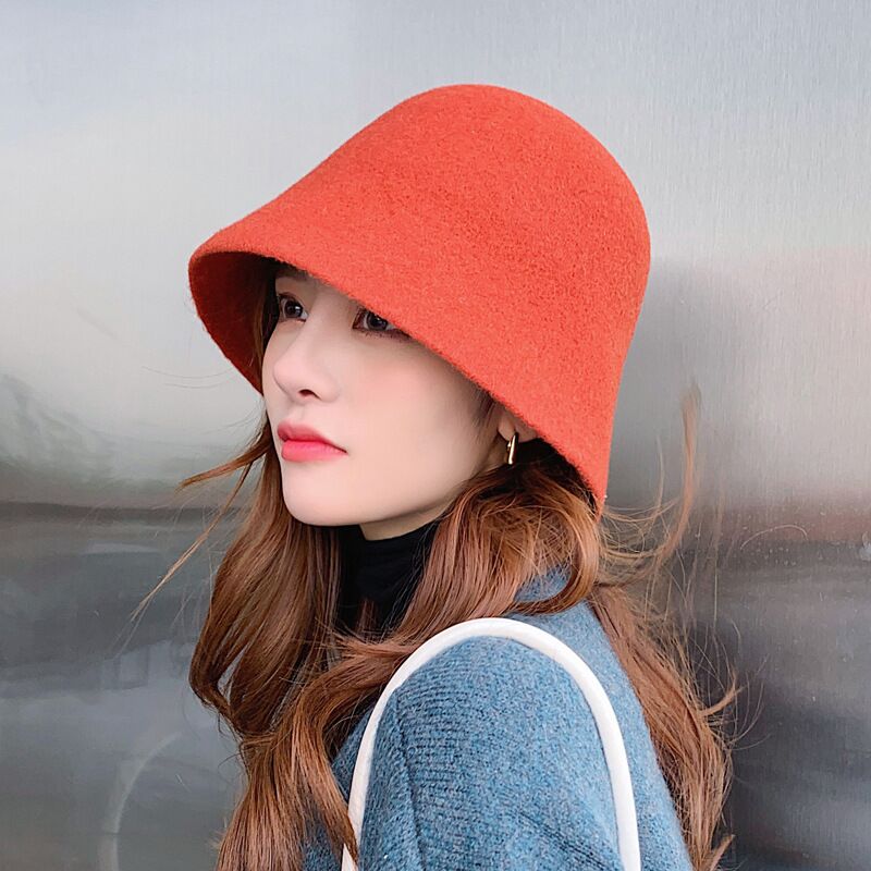 Hiver chapeaux pour femmes décontracté à court bord disquette laine Cloche chapeau dame rue chapeau tempérament sauvage pêcheur chapeau: orange