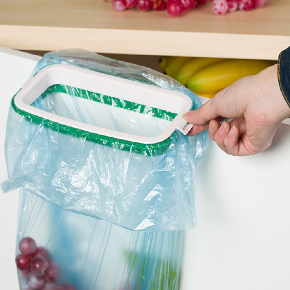 Hangable kitchen home door back cabinet trash can bracket garbage bag hanging storage rack Kitchen accessories #30