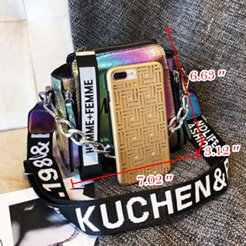 Women Chain PU Single Shoulder Bag Letter Printing Messenger Beach Bag