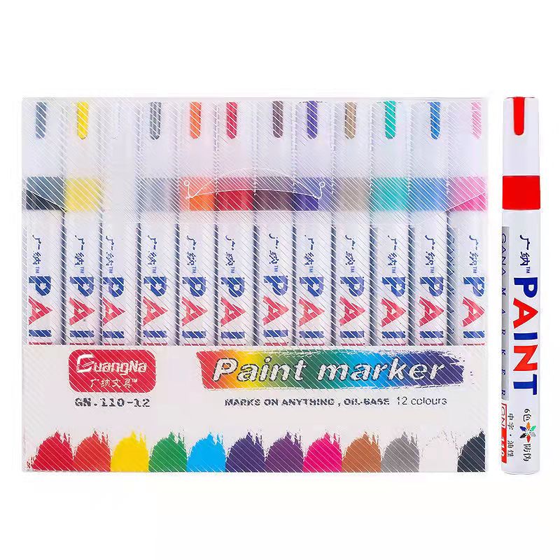 12 Colors Set Waterproof Car Tyre Tire Tread Rubber Metal Permanent Paint Marker Pen Graffti Oily Marker Pen Stationery Supplies: 12 mix set Package