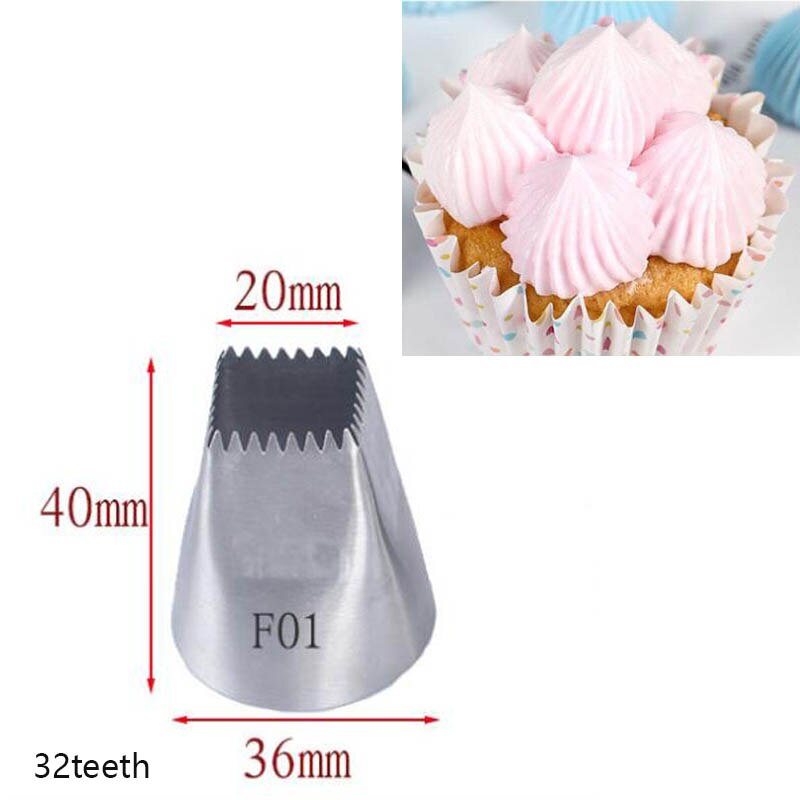 Utensílios de confeitaria, ponta de confeiteiro, bicos para cobertura, 1 peça, tamanho grande, ferramentas de decoração de bolo, quadrado, acessórios de cozimento: F01 32 teeth