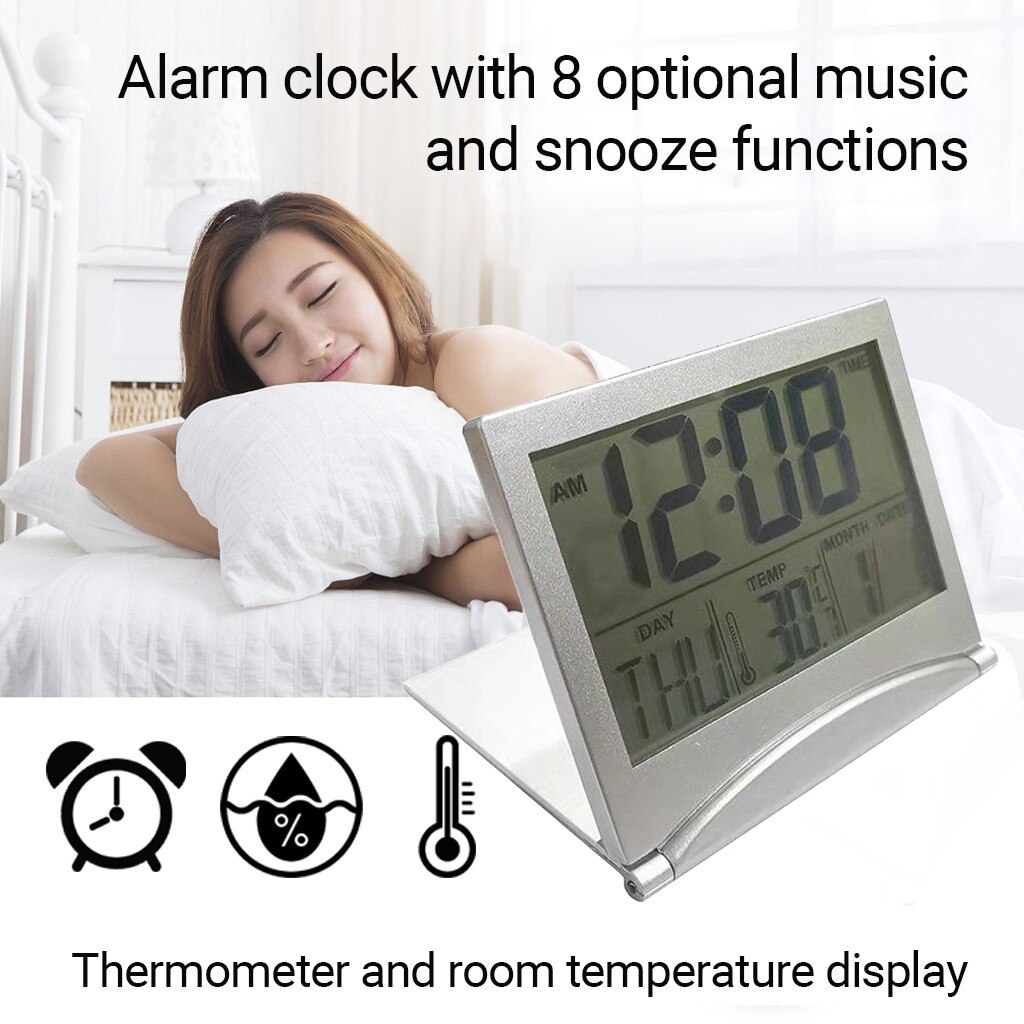 Digital LCD Weather Station Folding Date Desktop Temperature Travel Alarm Clock