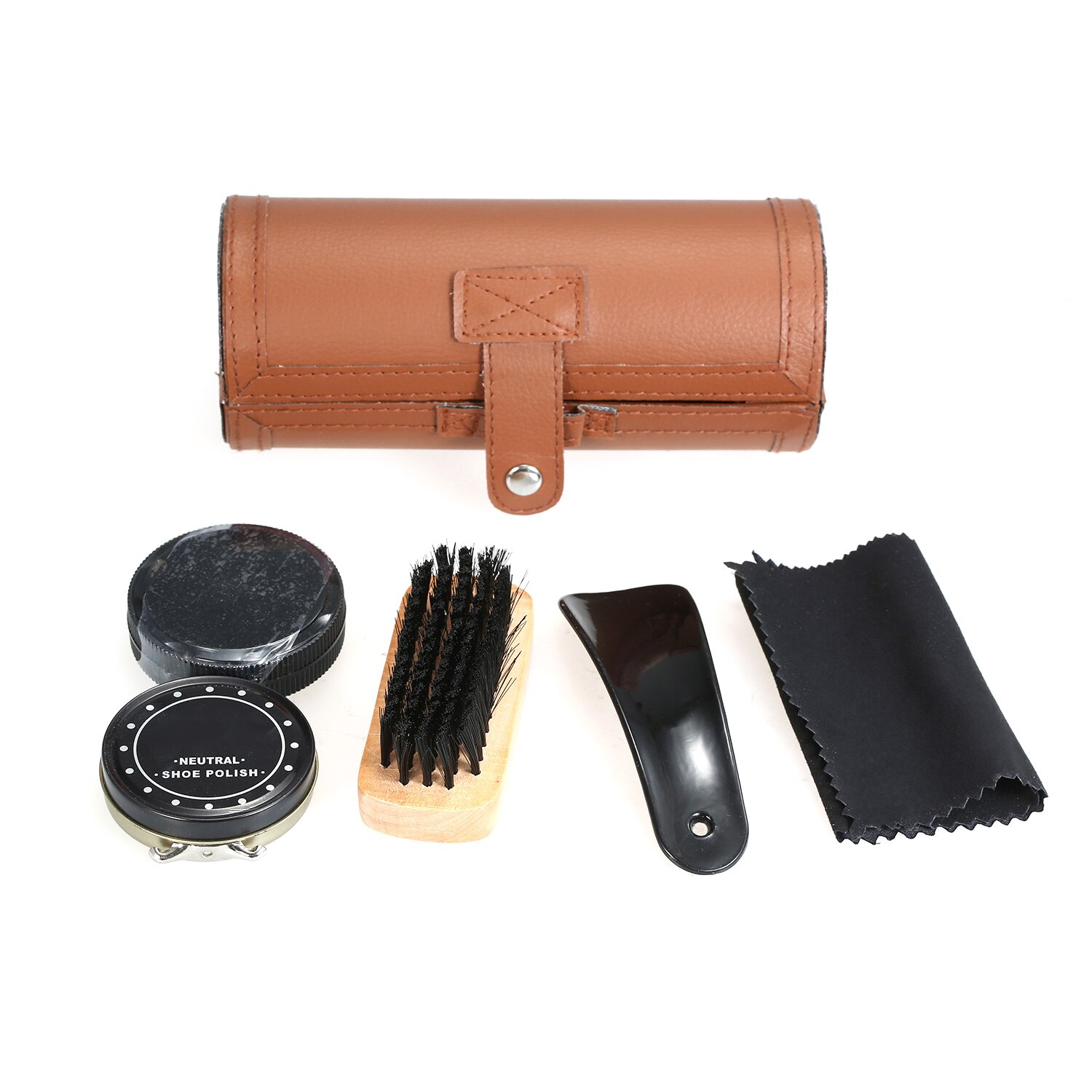 6Pcs Shoe Polish Care Kit Leather Shoe Shine Set Shoe Brushes Compact Shoes Care Cleaning Kit with PU Leather Case: Auburn