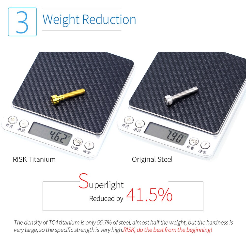 RISK Titanium Bolts Allen Key MTB Road Bike Taper Head Screw Bicycle Headset Cap Fixing Bolts Rainbow Gold M6 x 30 35 40 50mm