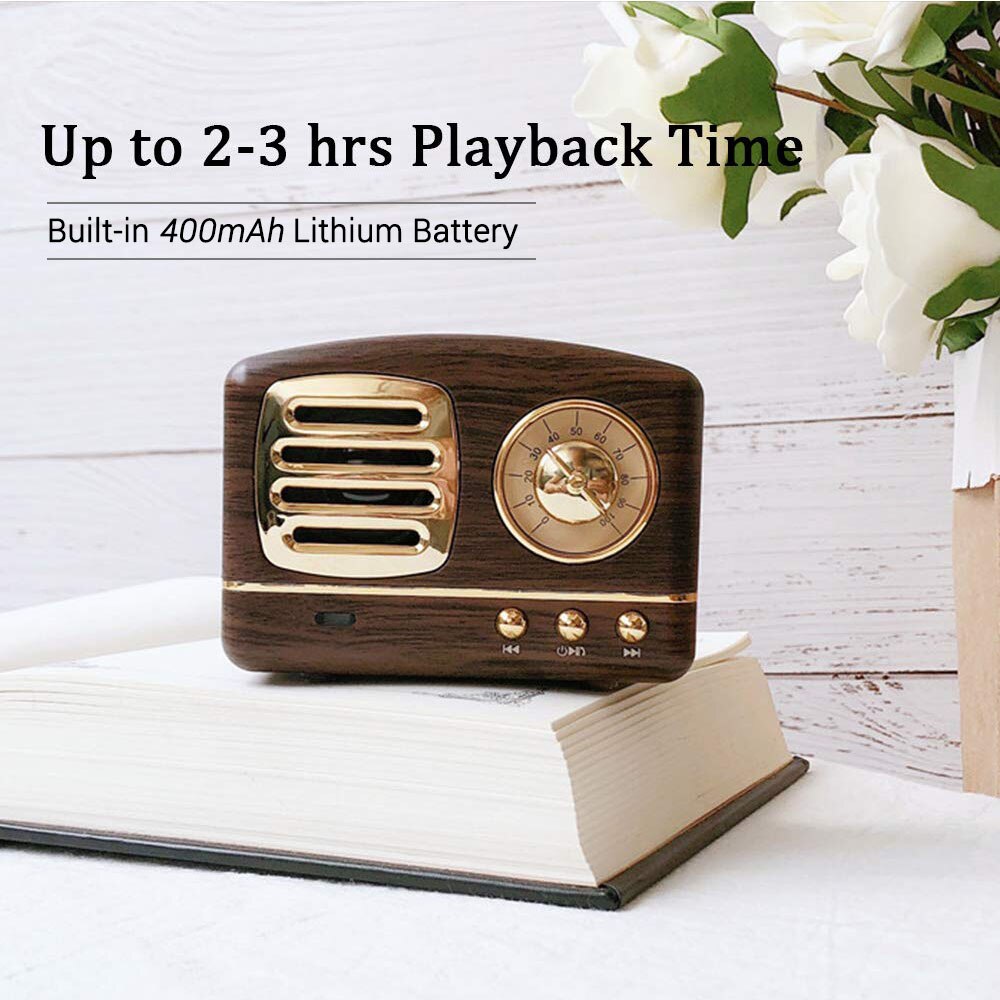 Protable Rechargeable Wireless Stereo Retro Speaker BT Conncetion TF Card USB AUX Input for Travel Kitchen Bedrooms Usage