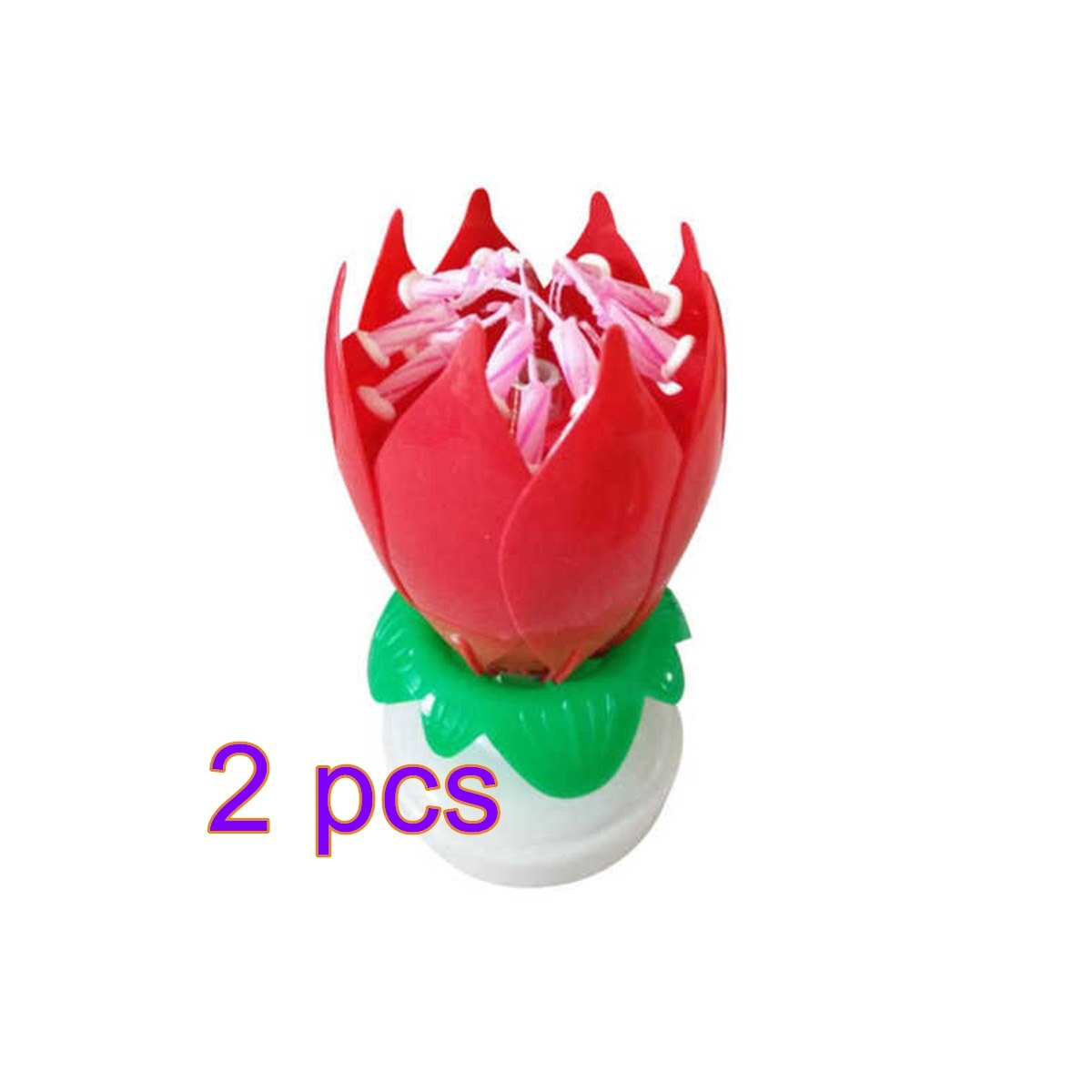 1/2/5Pcs Kaars Lotus Bloem Roterende Gelukkige Verjaardag Muzikale Kaars Party Diy Cake Decoratie Kaarsen Voor kinderen: red 2pcs