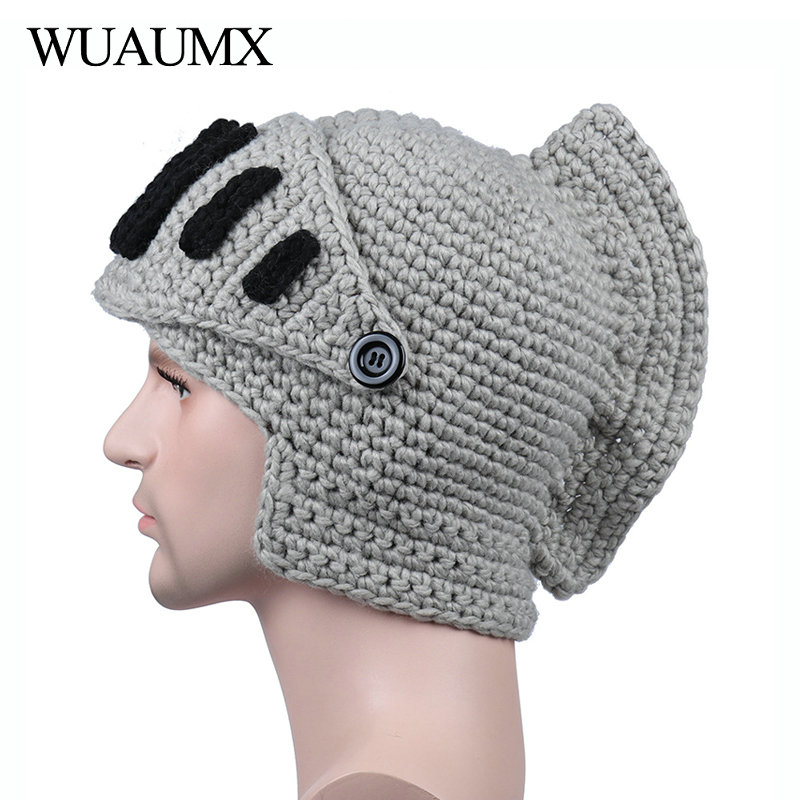 Wuaumx-gorro romano de invierno para hombre, gorro con máscara cálida, de punto, hecho a mano, máscara de Gladiador, czapka zimow