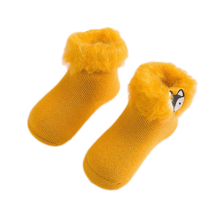 Plus Velvet Thick Baby Socks Girls Boys Cute Princess Animal Print Socks Kids Cotton Soft Socks 6 Colors Size0-3Y: Yellow / 0-1T