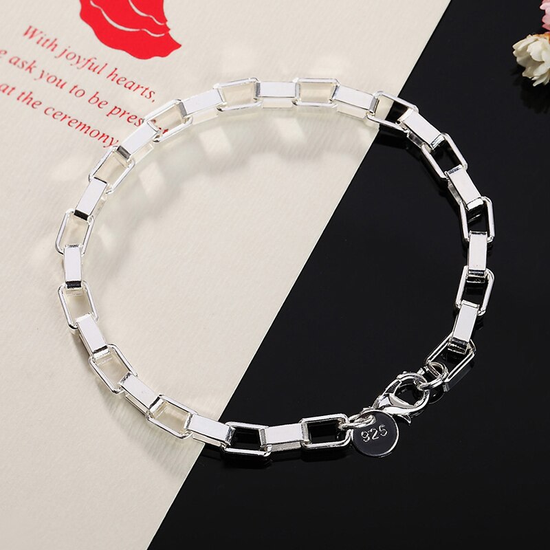 925 sølv kæde kæde stor terning firkantet armbånd til kvinder sølv smykker