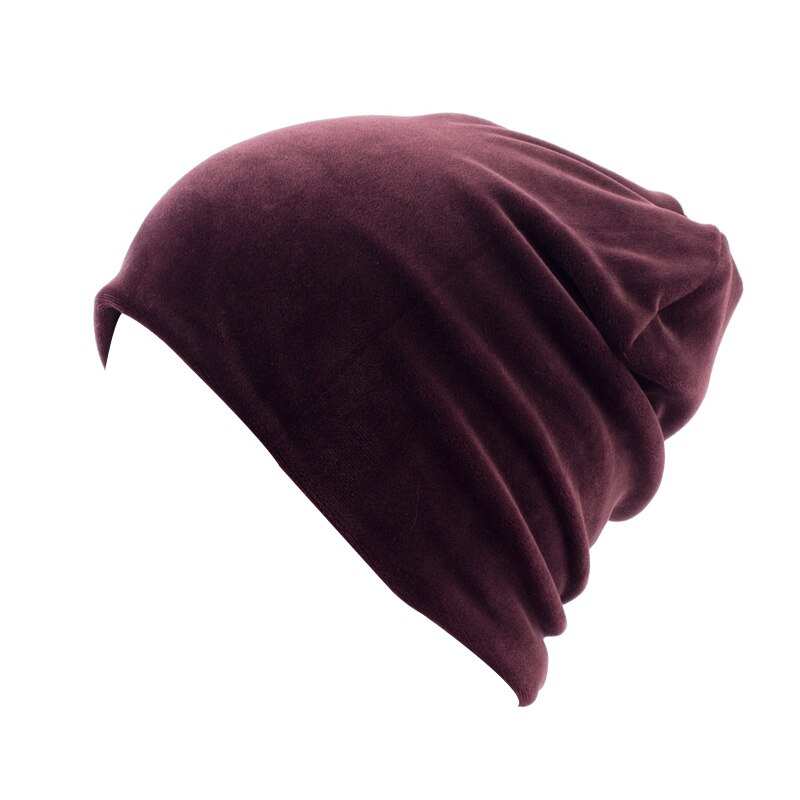Bonnet en velours pour femme, décontracté Polyester, Skullies, Skullies, Bonnet, hiver, velours uni, cagoule, Sapka: Wine Red