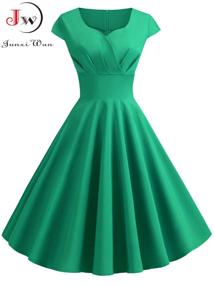 Robe mi-longue vintage à manches courtes et col en V pour femmes, robes de soirée Pin Up, robe éducative, décontracté, , rétro, , été