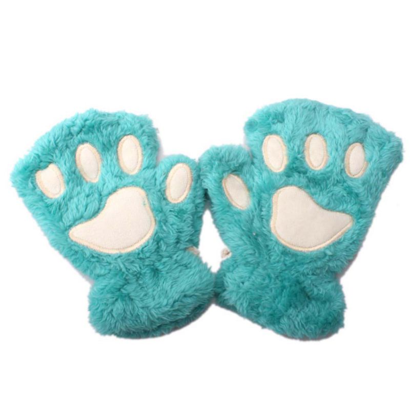 Neue Baby Katze Klaue Handschuhe Winter Stricken Flauschigen Jungen Mädchen Halbe Finger Handschuhe Samt Dicke Kinder kinder Halten Finger Warme 1-7 Y: G