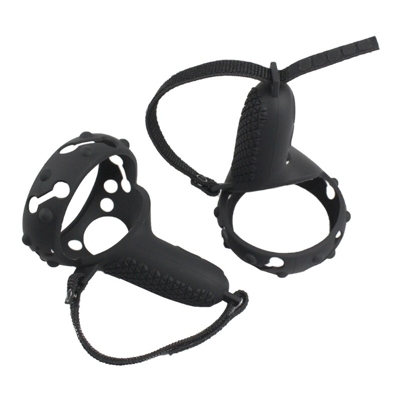 Correa de protección antideslizante para nudillos, funda de silicona con asa, correa de agarre, cubierta de agarre para-Oculus Quest 2, controlador táctil: Negro