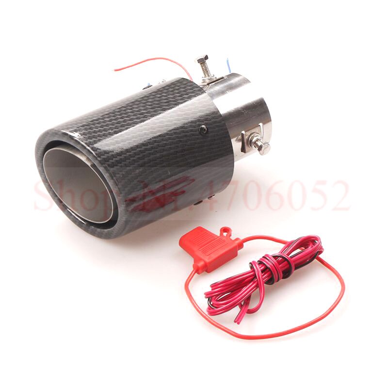 Universal 35-61mm Inlet Carbon Fiber Color Car Exhaust Muffler Pipe Tip w/ RED LED Light