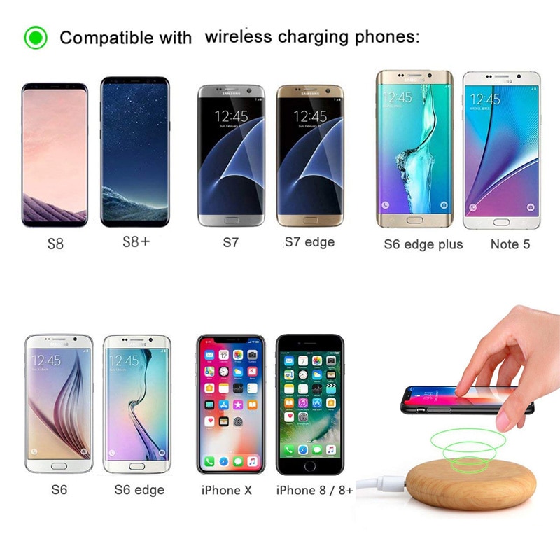 Portable Qi Wireless Charger Charging Slim Wood for Apple IPhone 8 Plus X 11 MAX Wireless Charger for Samsung S10 S9 Huawei
