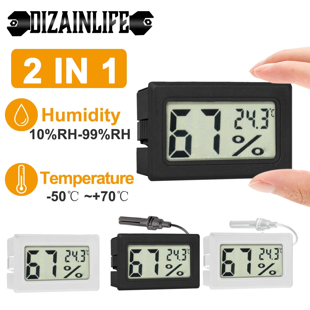 Indoor Mini Digitale Lcd Temperatuur Sensor Vochtigheid Meter Thermometer Hygrometer Gauge Instrumenten Kabel Koelkast Thermometers