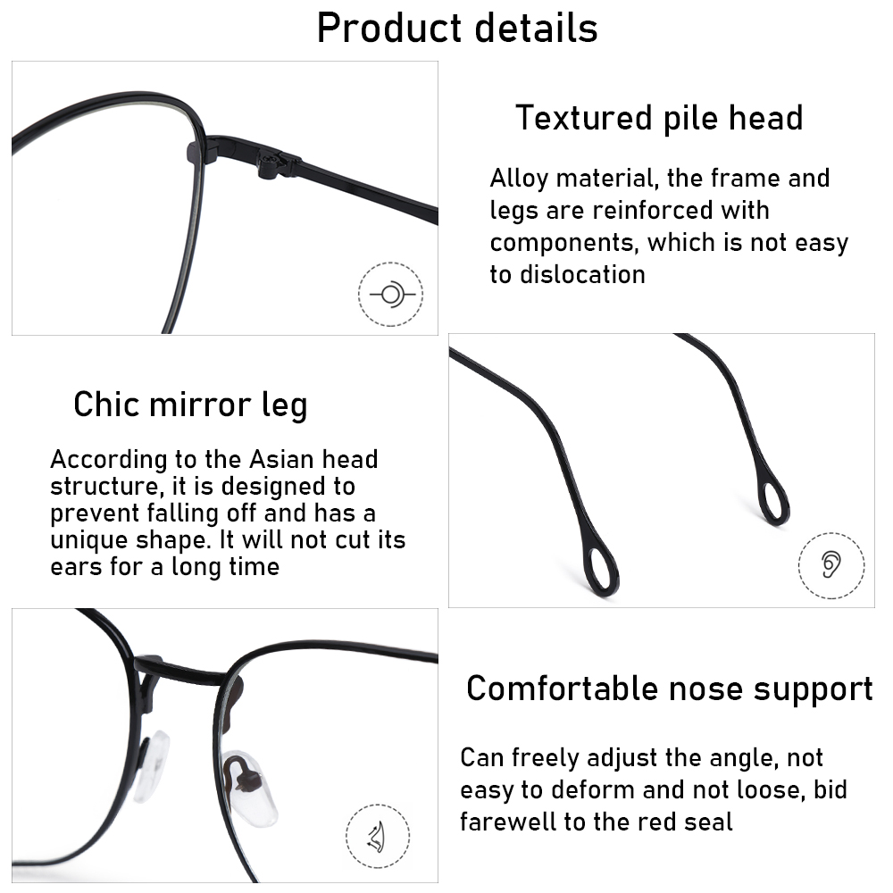 Unisex Big Round Frame Glasses Metal Fram Eyeglasses Women Men Retro Optical Glasses Flat Mirror Eyewear