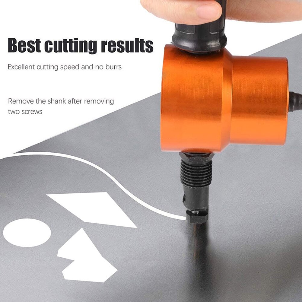 Double Head Sheet Nibble Metal Nibbler Saw Cutter 360 Degree Adjustable Drill Attachment with Extra Punch Free Cutting Tool