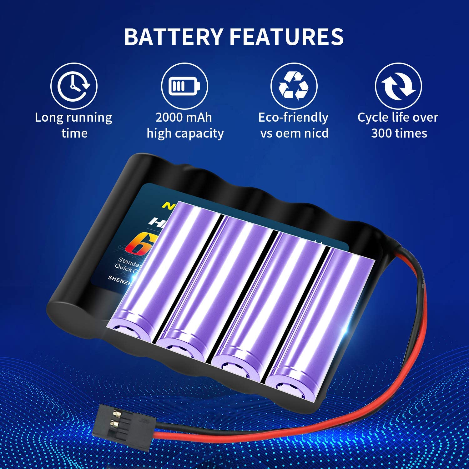 Melasta 2pack 6V 2000mAh NiMH RC Receiver Battery for Futaba RC Airplane Servo Controller Radio Transmitter Rechargeable