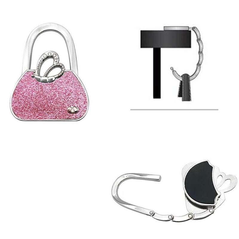 Metal Folded Handbag Hook Hanger Handbag-shape Flashing Purse Bag Hanger Hook Holders Table Hook Bag Accessories