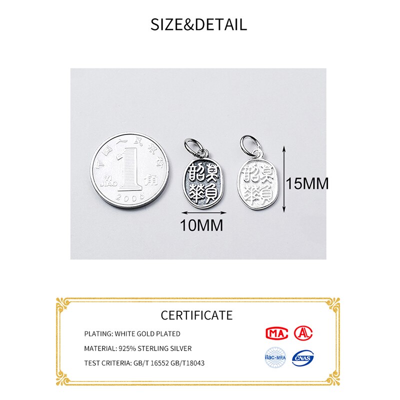 Meetsoft 925 Sterling silber chinesische traditionelle buchstaben diy handgefertigte klassische anhänger halskette dekoration Armbinde accessoires