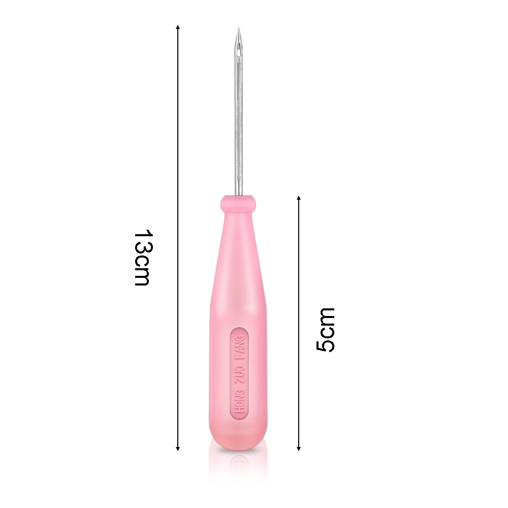 Aguja de acero para coser zapatos, 1 Uds., gancho de agujero, herramienta de cuero hecha a mano, cono de mango de plástico, agujas de reparación de zapatos