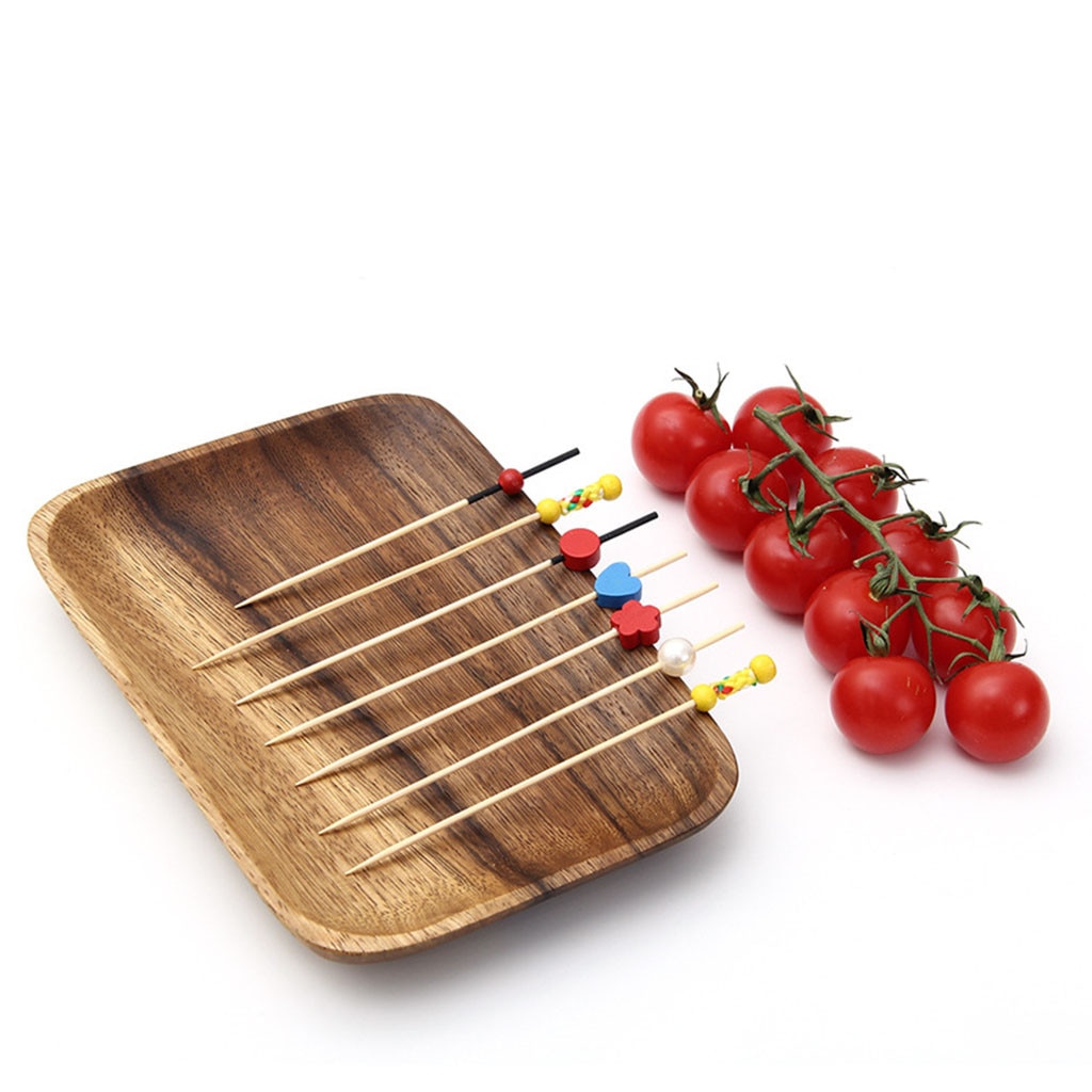 100pc bambu pick buffé frukt gaffel fest dessert stick cocktail spett hjärta blomma bambu pick buffé cupcake frukt gaffel fest