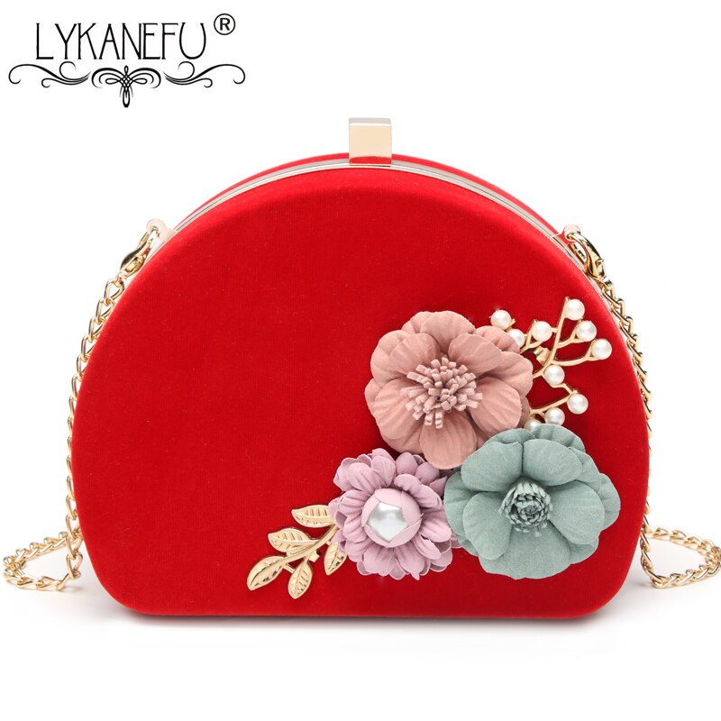 LYKANEFU Vintage Women Evening Bags 3D Flower Frame Day Clutches Chain Shoulder Hand Bags For Party Wedding Purse for Phone