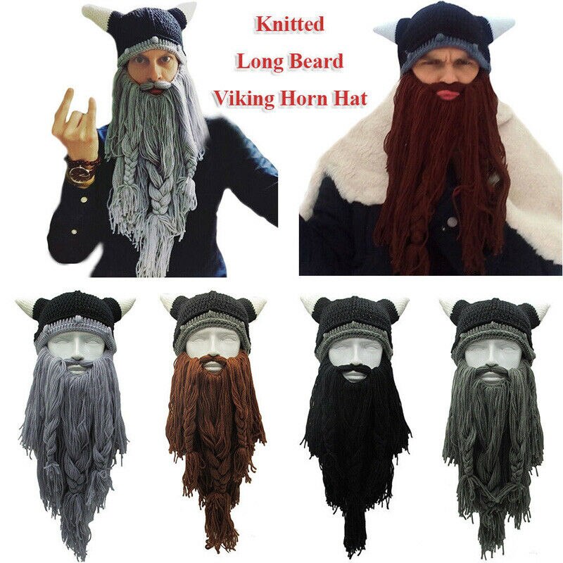Chapeau Viking tricoté pour hommes | Long chapeau en corne de barbe, Vagabond barbarie, bonnet de Ski fou Halloween,