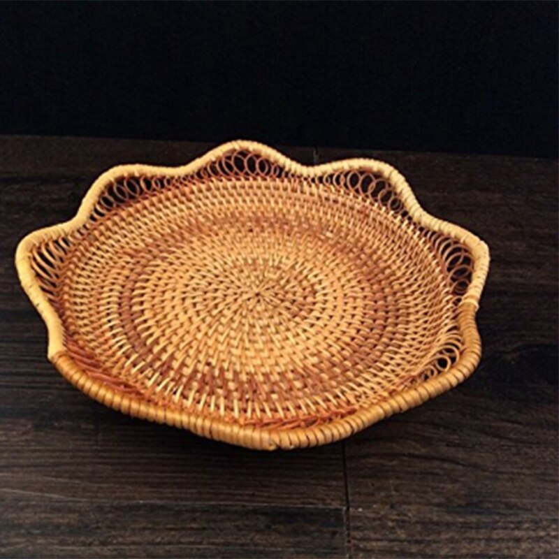 Handmade Wicker Woven Storage Basket,8.6 X 2 Inch Restaurant Bread Basket Fruit Vegetables Food Serving Display Basket