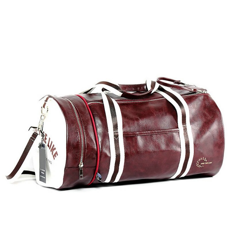 Grande bolsa de viagem dos homens sacos de ombro com sapatos de armazenamento bolso treinamento fitness à prova dlágua couro esporte ginásio saco lgx89: Wine Red