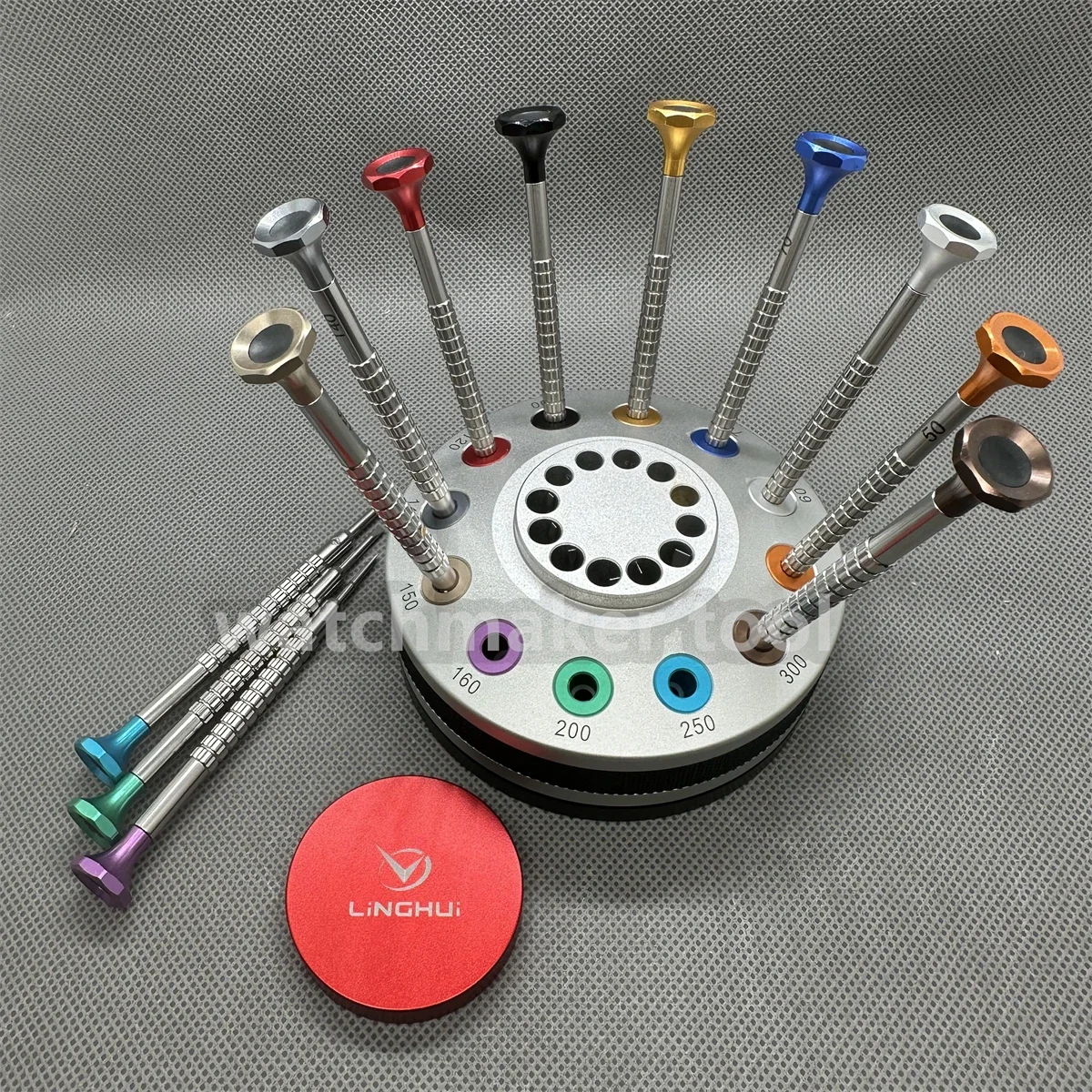 Skruetrækkersæt til reparation af ur i rustfrit stål  of 12 ø 0.50mm -  ø 3.00mm på roterende base 01.218- e til urmager