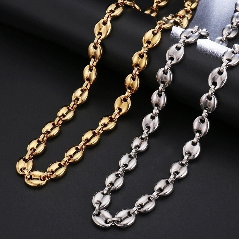 Collar Punk Rock dorado para hombre, cadena de eslabones, cuentas de café de Metal de , joyería