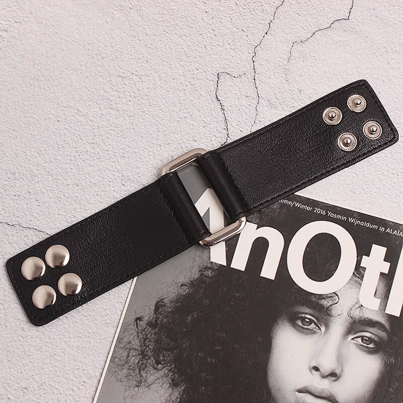 [EAM] Frauen Schwarz Pu Leder Metall Schnalle Teilt gemeinsam Armbinde Neue Temperament Flut Alle-spiel Frühjahr herbst 1T385