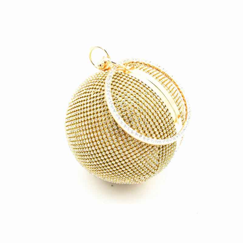 Women Evening Mini Clutch Bags Full Crystal Diamonds Round Shaped Clutches Lady Handbag Wedding Purse Chain Shoulder Make Up Bag: Gold