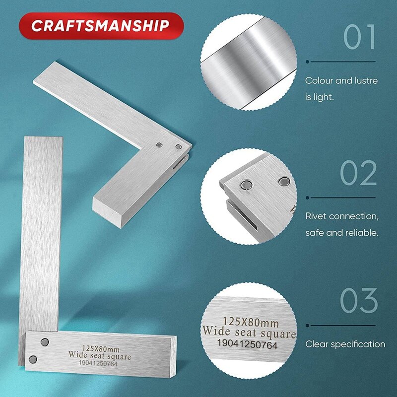 Machinist Square Set,2Inch,3Inch,4Inch &amp;amp; 6Inch Squares Machinist Square Mechanical Engineer Square,Wide Base Square Tool