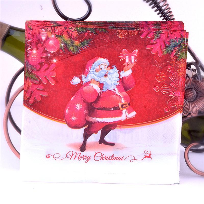 100pcs Vrolijk Kerstfeest Gedrukt Servetten Cartoon Kerstman Tissue Diner Papieren Handdoek Feestartikelen