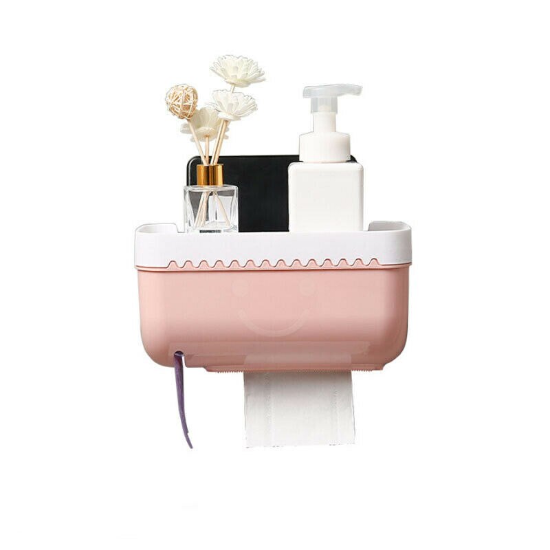 Wall Mounted Toilet Paper Roll Holder Bathroom Tissue Box Dispenser Waterproof: Pink