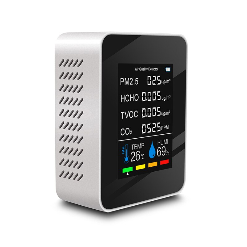 Multifunctionele 6in1 CO2 Meter Digitale Temperatuur Vochtigheid Tester Kooldioxide Tvoc Hcho PM2.5 Detector Luchtkwaliteit Monitor