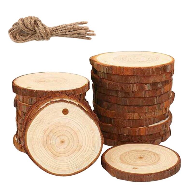 YO-50Pcs Natuurlijke Hout Plakjes Craft Hout Kit Onvoltooide Voorgeboord Met Gat Houten Cirkels Geweldig Voor Kunsten En Ambachten Christm: Default Title