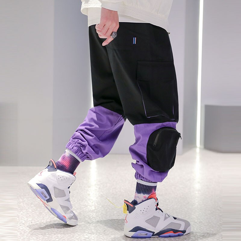 Casual hip hop bukser herre patchwork bukser elastisk midje joggebukser mote joggers harajuku streetwear