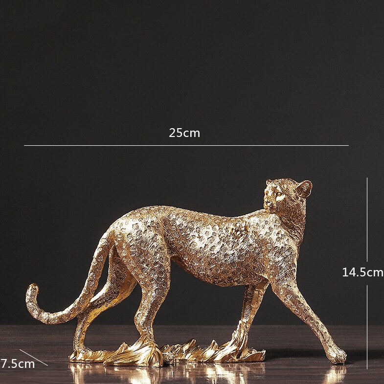 Afrikaanse Luipaard Hars Standbeeld Moderne Home Decor Sculptuur Dier Model Desktop Ornamenten Panther Standbeeld Wijn Kast Decor: Golden-Height 14.5cm