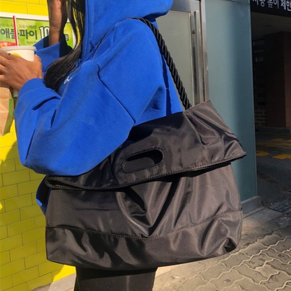 Grand sac à bandoulière en Nylon noir pour femmes, sac à main de styliste décontracté, sacs à bandoulière grande capacité