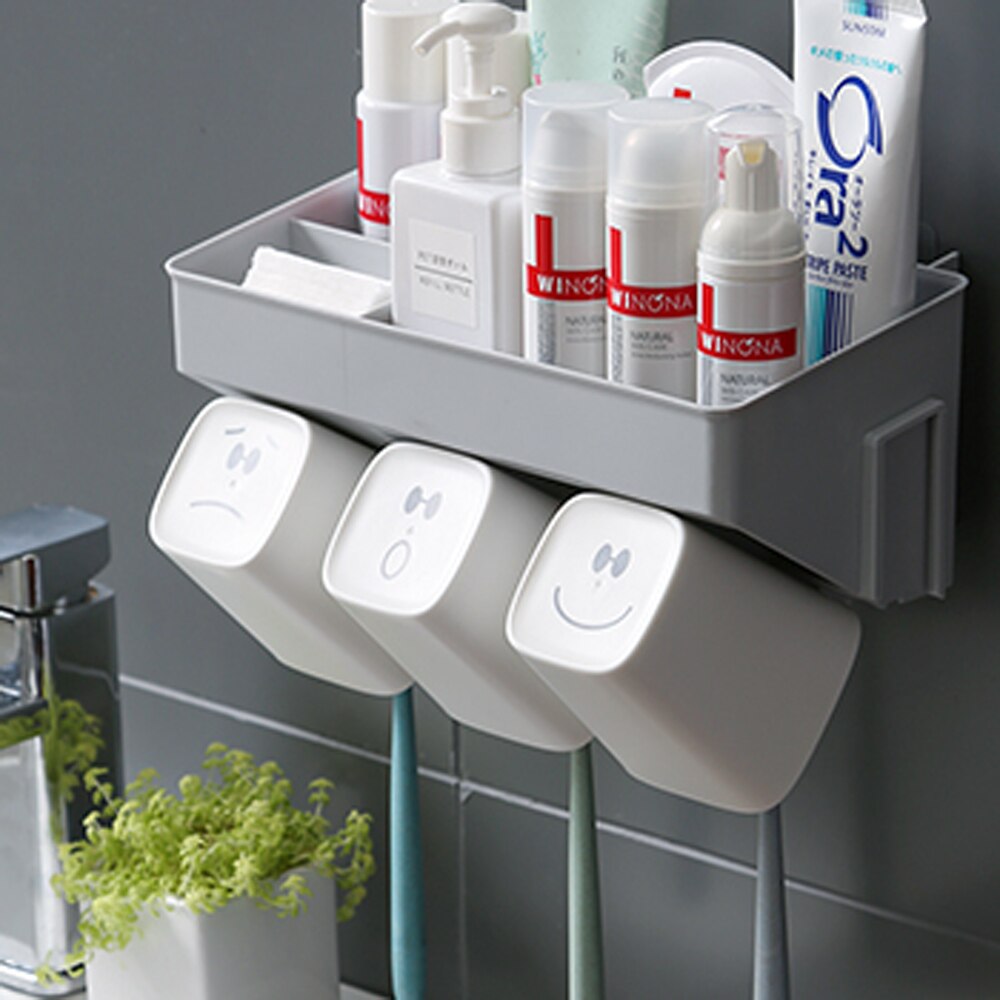 Badkamer Tandenborstel Beker Rack Muur Opknoping wc Mond Cup Set Gratis Punch Eenvoudige Borstel bekerhouder wx7170925: 3 cups
