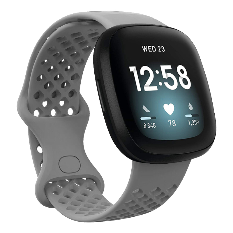 Sport Watch Band for Fitbit Versa 3 Strap Soft Breathable Silicone Bracelet Wristband for Fitbit Sense Accessories Women Men S L: Grey / S(5.5-6.7inch)