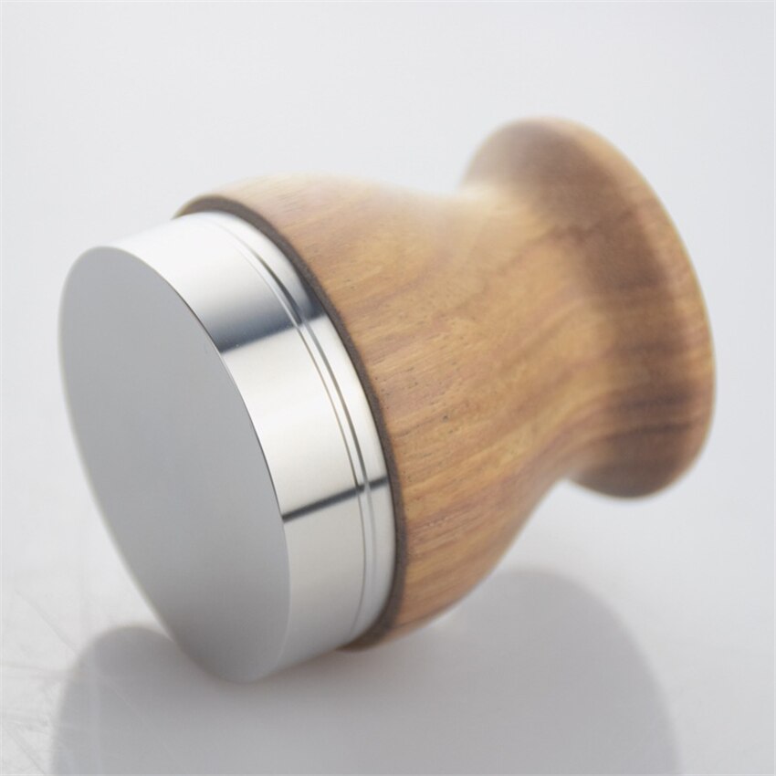 Empuñadura de café de madera 58mm Dalbergia Odorifera Mango en polvo martillo ajustable Acero inoxidable plano Bae Espresso herramientas de café