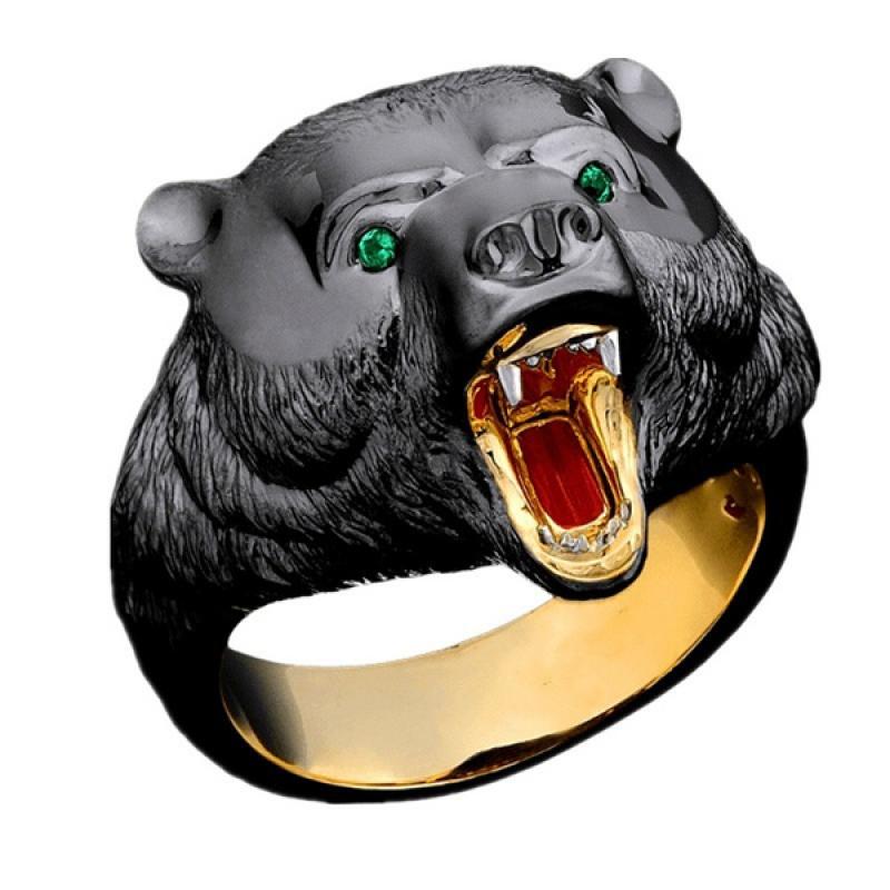 Vintage Men&#39;s Animal Bear Rings Jewelry Mens Jewellery Stranger Things Aesthetic Accessories Vintage Rings Chunky Ring