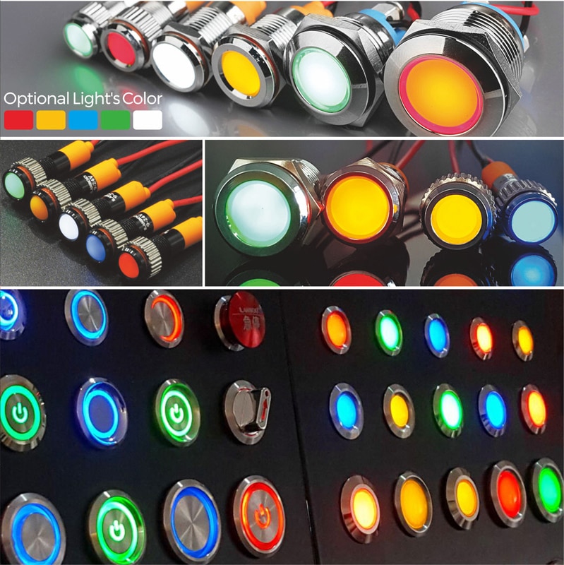 Lanboo 25mm rød grønn gul bule 12v 24v 110v 250v ledet metall indikator lampe indikatorlampe enkelt lampe vanntett