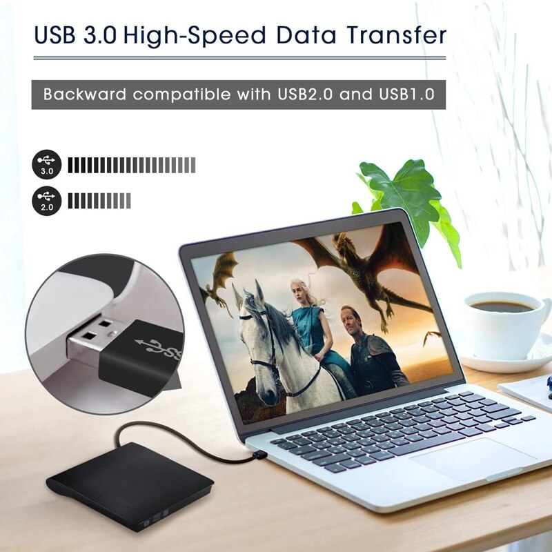 External DVD Drive, Patuoxun USB 3.0 CD DVD Burner Drive Writer Player with Hairline Finish for Laptop, ,Black